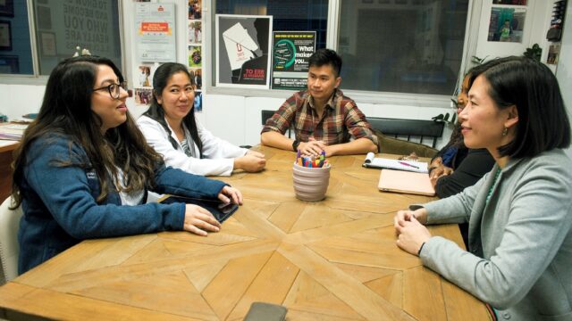 Zuby Syed (M’22), Callie Takahashi (M’20), Heng Nhoung (M’22), Kimberly Walker, director of diversity and inclusion, and Susan M. Cheng